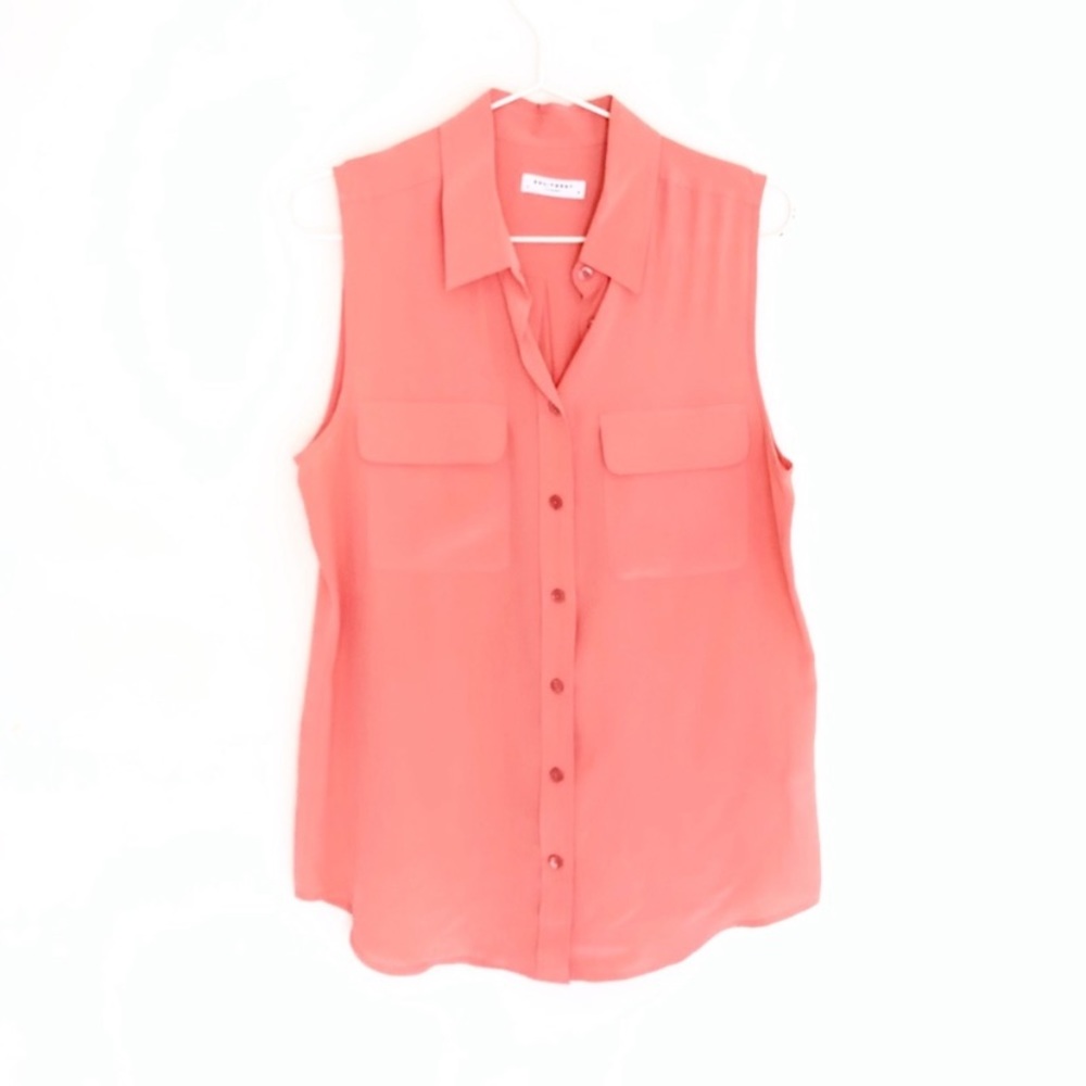 Equipment sleeveless silk button up blouse coral s